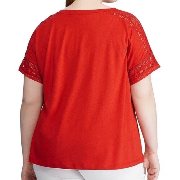 (NWT) Lauren Ralph Lauren Women's Red V-Neck Lace/Crochet Top Plus Size 2X - Picture 5 of 12